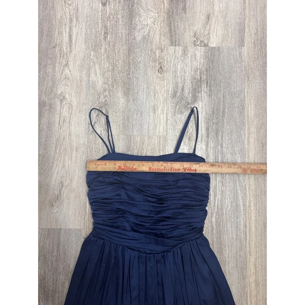 Abercrombie & Fitch Emerson Navy Blue Ruched Satin Maxi Dress Women's XS Petite